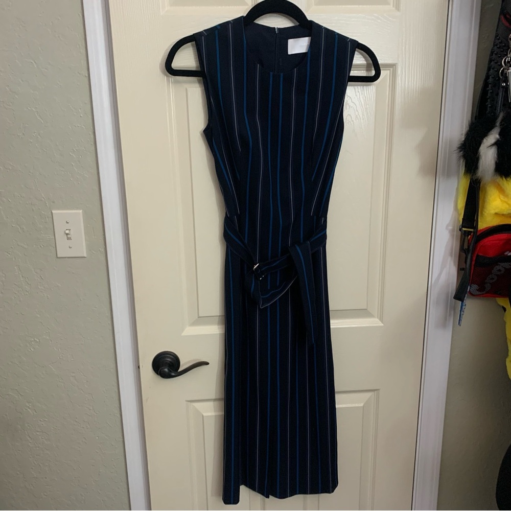 Hugo Boss Navy and Black Striped Midi Dress